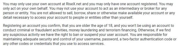 RiseX-palvelun säännöt