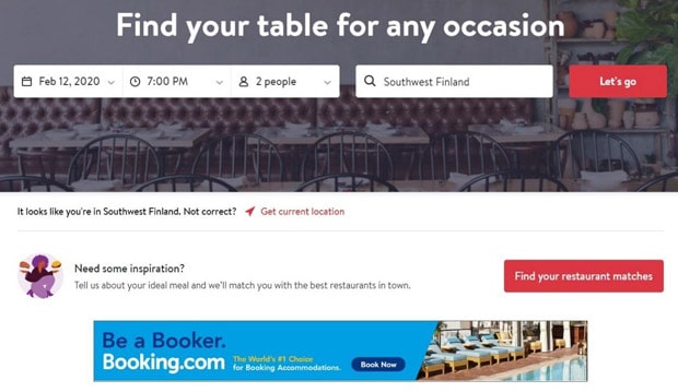 booking.com pöytävaraukset