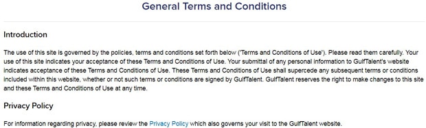 GulfTalent-käyttäjäsopimus