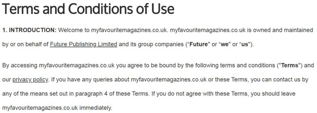 myfavouritemagazines.co.uk käyttäjäsopimus