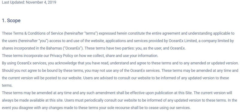 OceanExin käyttäjäsopimus