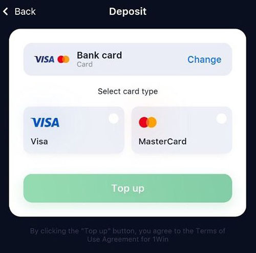 1Win App Android Talletus pankkikortti