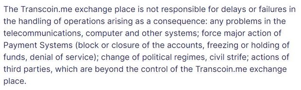 Transcoin-palvelun vastuu käyttäjien menetyksistä transcoin.me palvelun vastuu käyttäjän menetyksistä
